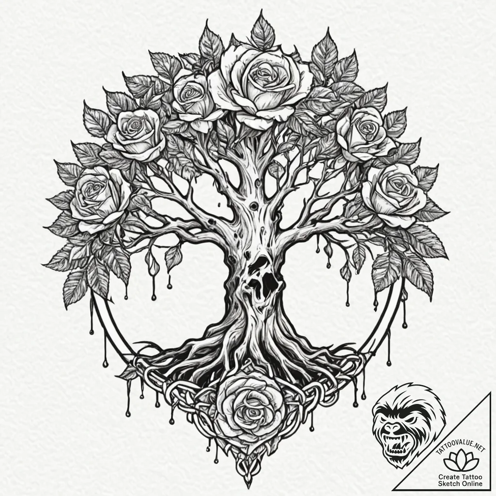 Yggdrasil (world tree) with feminine, gracefu... - tattoo sketch (№1753360425_0, 24.07.2025 12:33) — tattoovalue.net