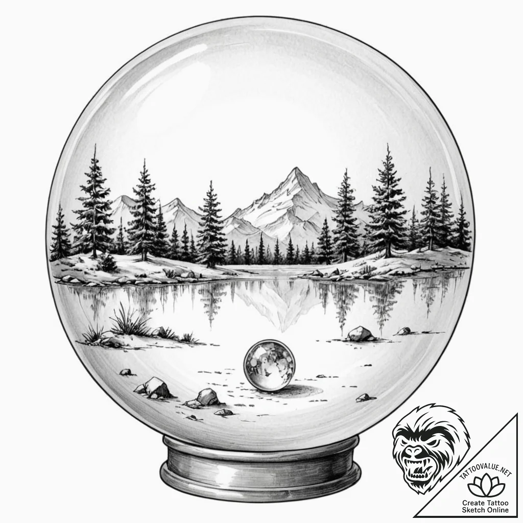 Crystal ball showing a vision - tattoo sketch (№1753360732_0, 24.07.2025 12:38) — tattoovalue.net