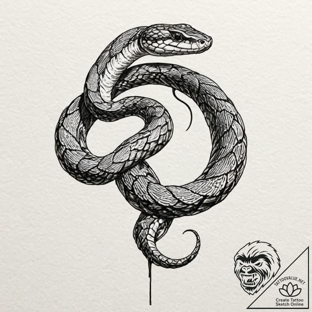 Viper snake, coiled and ready to strike, arti... - tattoo sketch (№1753360879_0, 24.07.2025 12:41) — tattoovalue.net