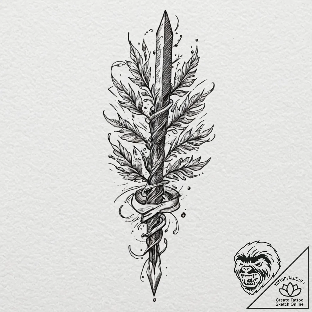 Dagger emerging from spectral tree, tattoo sk... - tattoo sketch (№1753361030_0, 24.07.2025 12:43) — tattoovalue.net