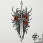 Dagger between cursed thorns, tattoo line art… – tattoo sketch (№1753361742_0, 24.07.2025 12:55) — tattoovalue.net