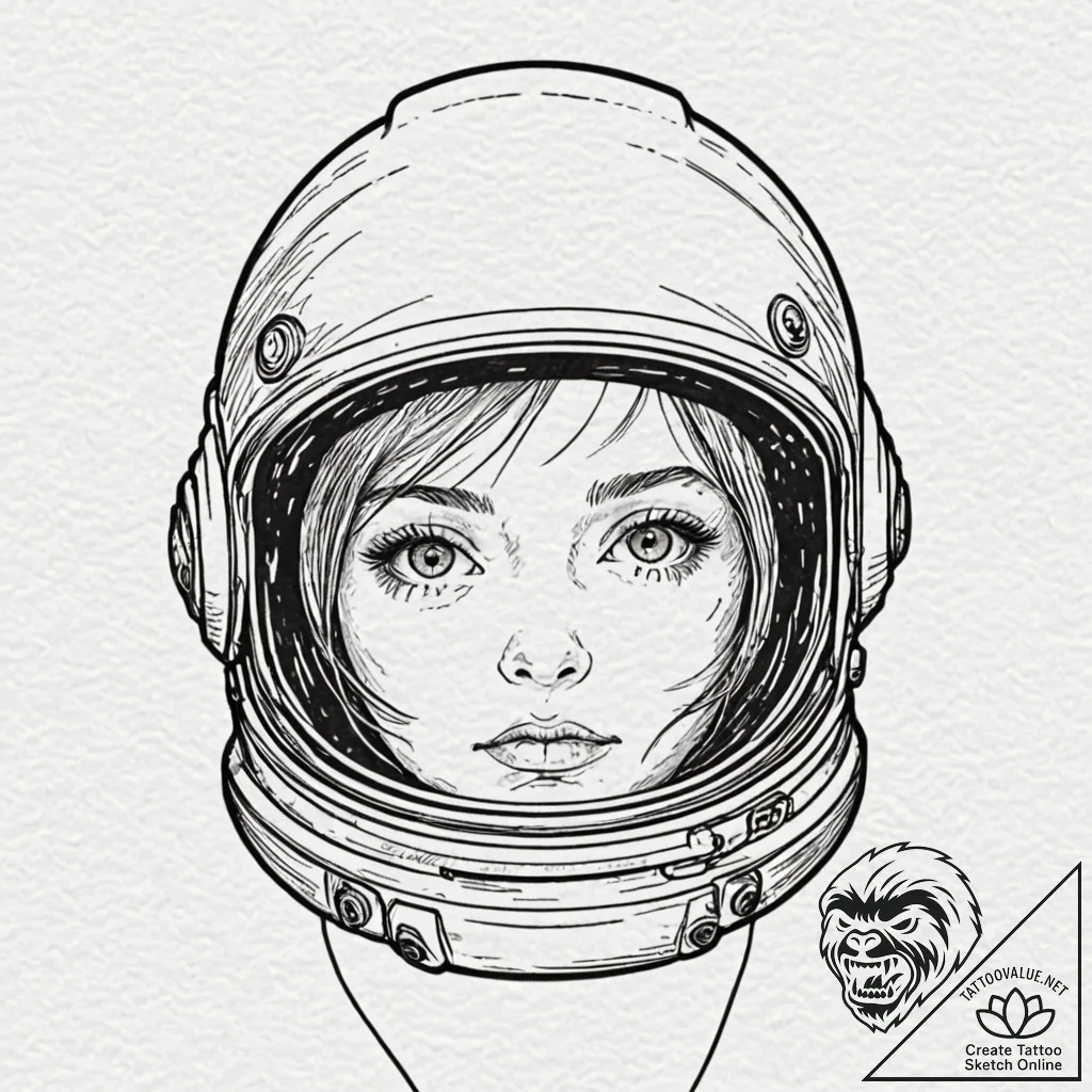 Astronaut's helmet reflecting a monstrous eye... - tattoo sketch (№1753362028_0, 24.07.2025 13:00) — tattoovalue.net