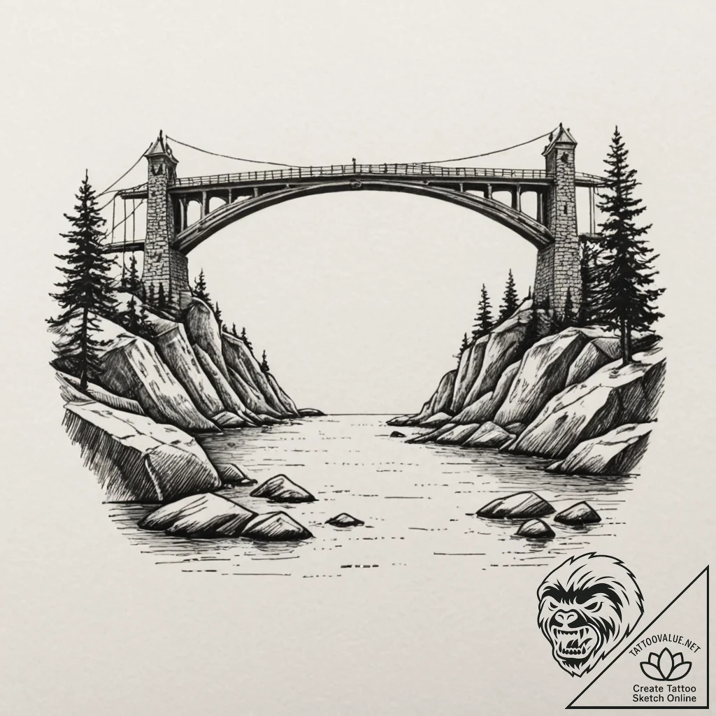 Bridge, stone or suspension, symbolizing conn... - tattoo sketch (№1753362170_0, 24.07.2025 13:02) — tattoovalue.net