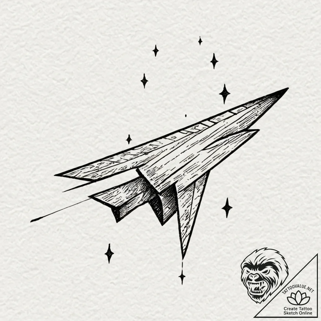 Paper airplane leaving a trail of tiny, spark... - tattoo sketch (№1753362318_0, 24.07.2025 13:05) — tattoovalue.net
