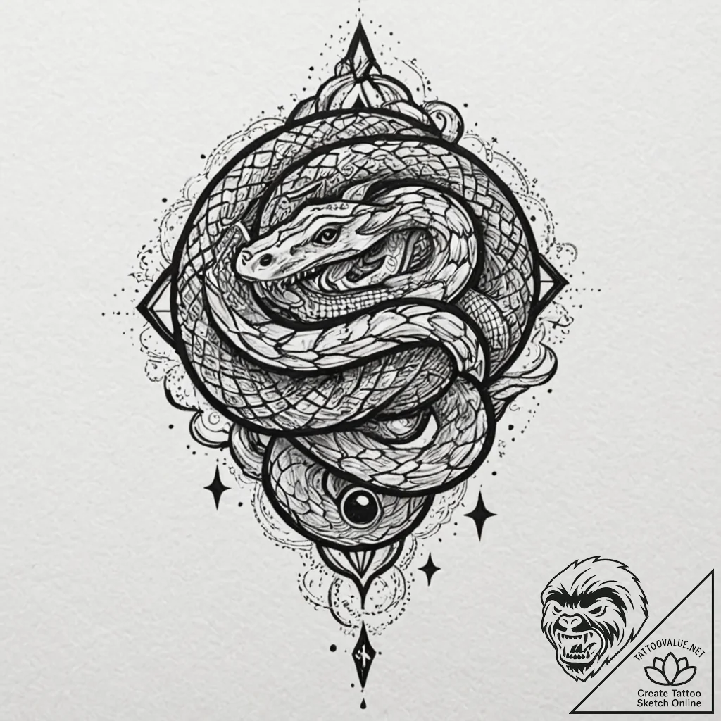Cosmic serpent weaving through stars, tattoo... - tattoo sketch (№1753362470_0, 24.07.2025 13:07) — tattoovalue.net