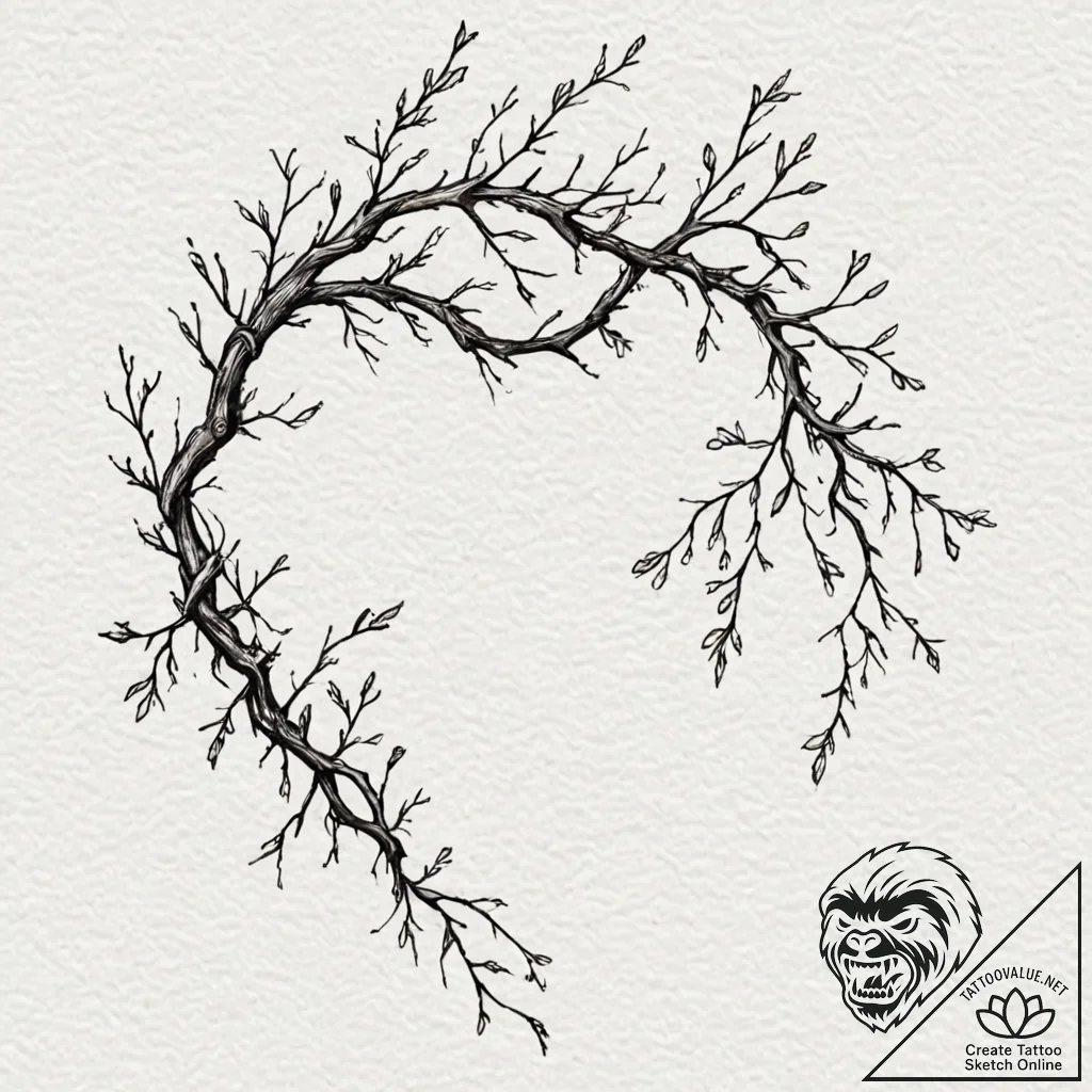Withered vines binding ancient relic, concept... - tattoo sketch (№1753362609_0, 24.07.2025 13:10) — tattoovalue.net