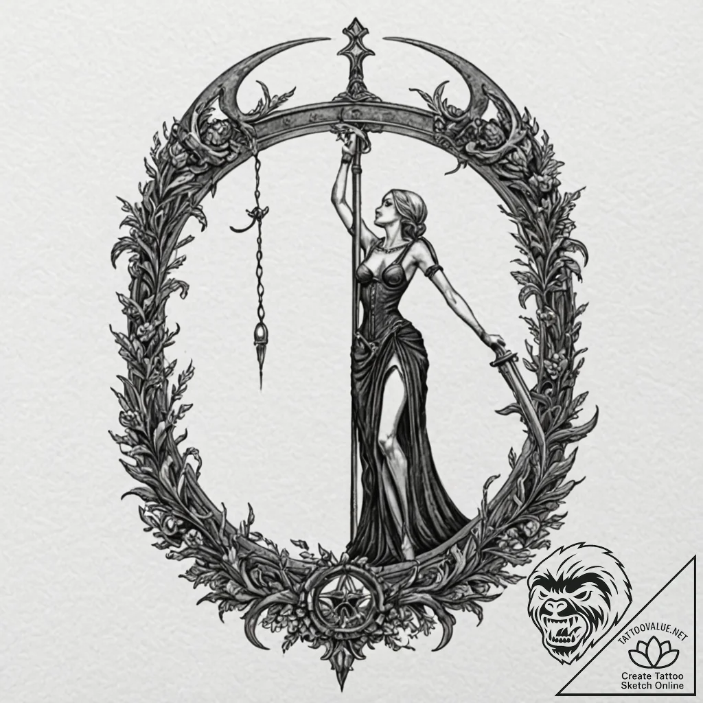 Reaper's scythe leaning against an hourglass,... - tattoo sketch (№1753362751_0, 24.07.2025 13:12) — tattoovalue.net