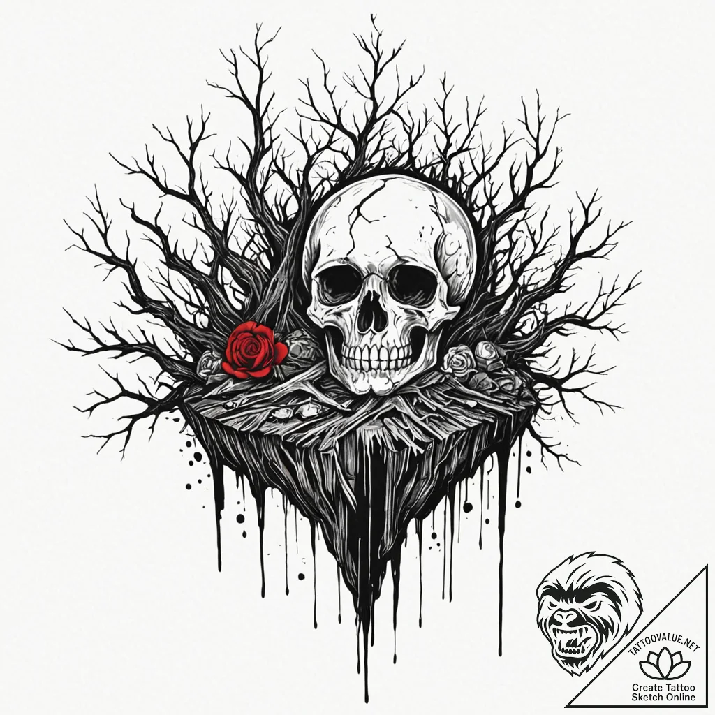 Unmarked tomb beneath spectral roots, concept... - tattoo sketch (№1753362899_0, 24.07.2025 13:14) — tattoovalue.net