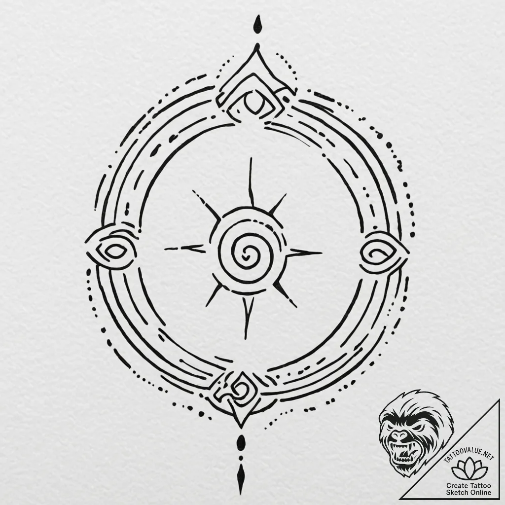 Graven sigil spinning through mist, artistic... - tattoo sketch (№1753363046_0, 24.07.2025 13:17) — tattoovalue.net