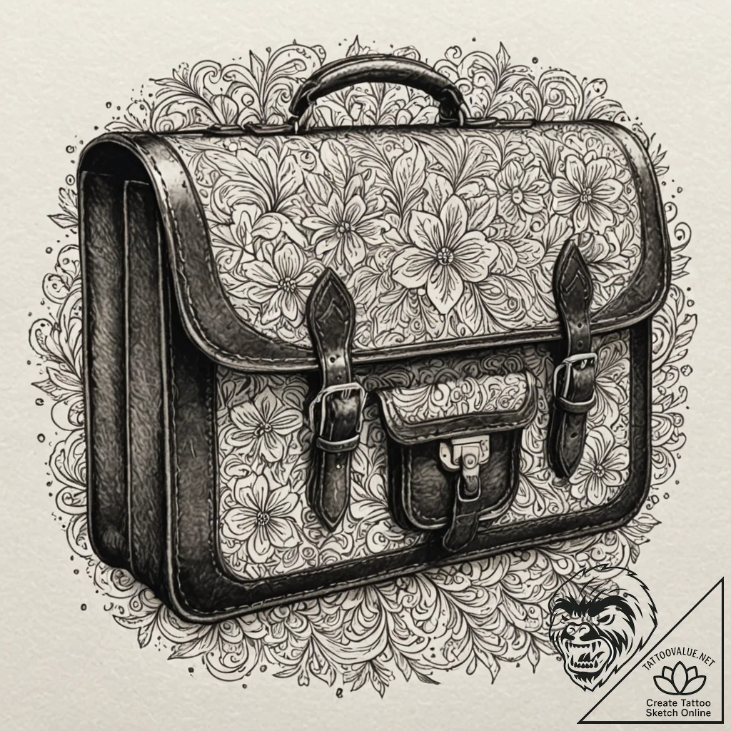 Worn leather briefcase, full of stories, tatt... - tattoo sketch (№1753364221_0, 24.07.2025 13:37) — tattoovalue.net