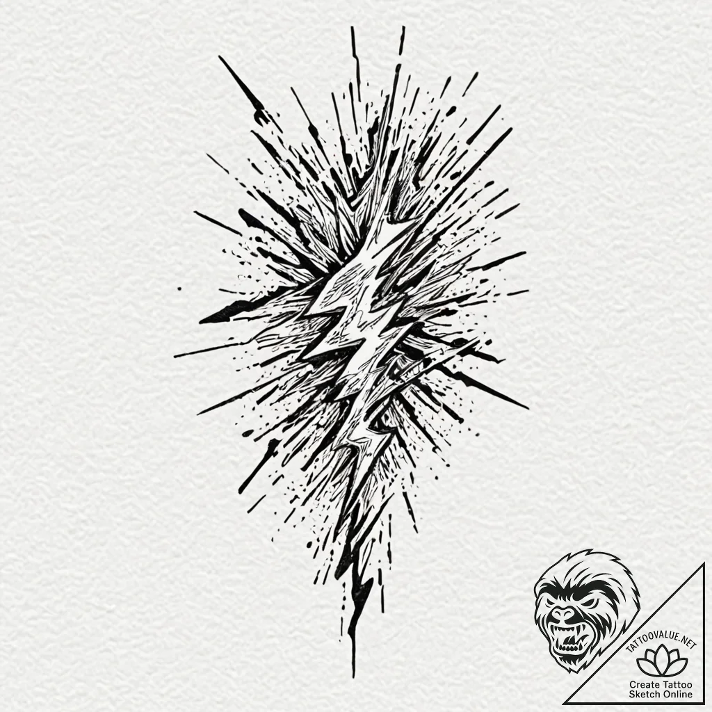 A powerful bolt of lightning striking a tree,... - tattoo sketch (№1753364369_0, 24.07.2025 13:39) — tattoovalue.net
