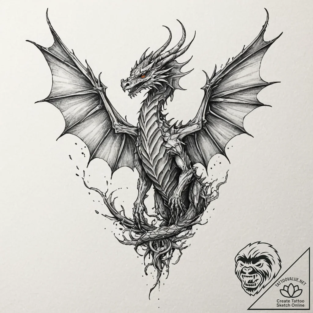 Fractured wings of bone dragon, tattoo drawin... - tattoo sketch (№1753364664_0, 24.07.2025 13:44) — tattoovalue.net
