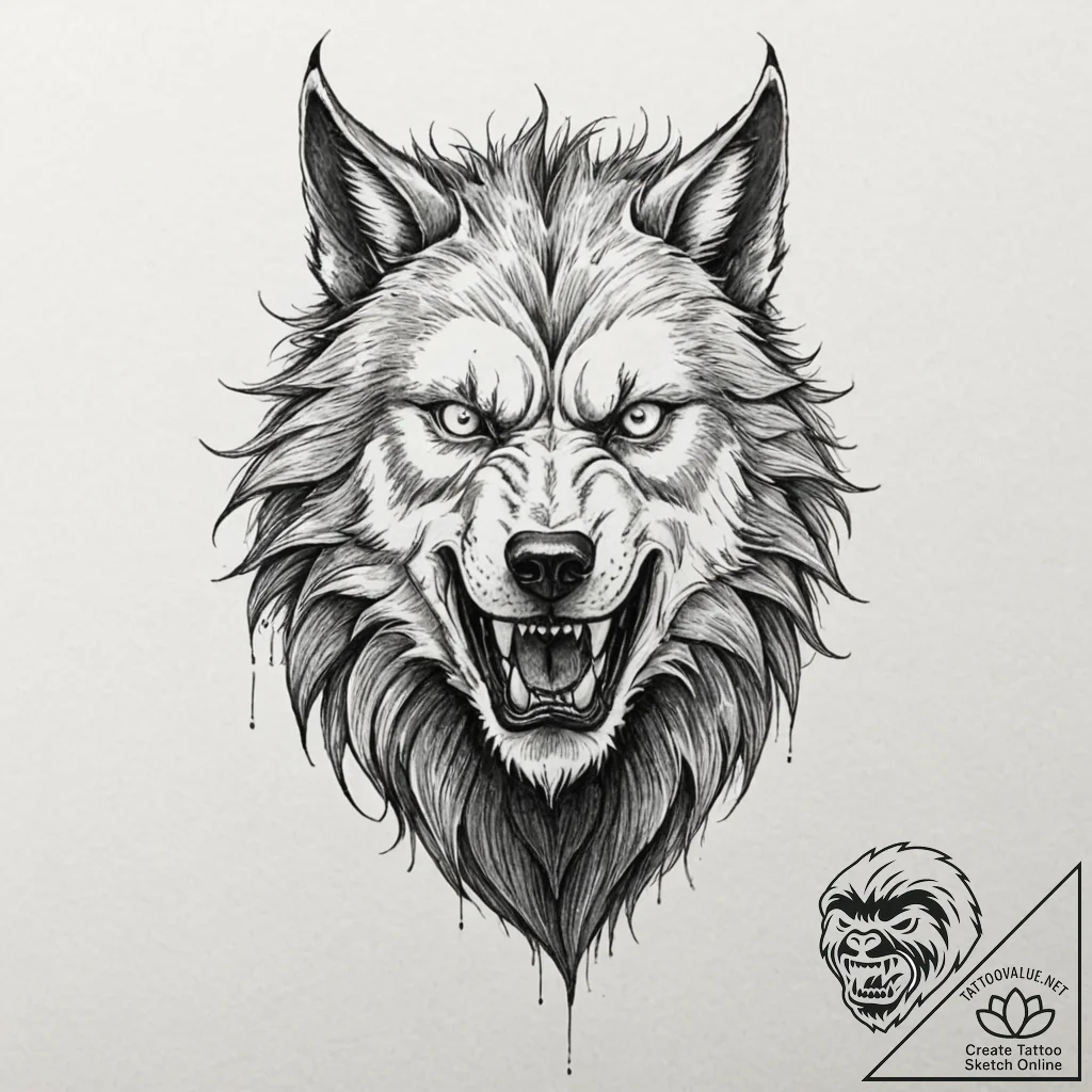A werewolf mid-transformation - tattoo sketch (№1753364810_0, 24.07.2025 13:46) — tattoovalue.net