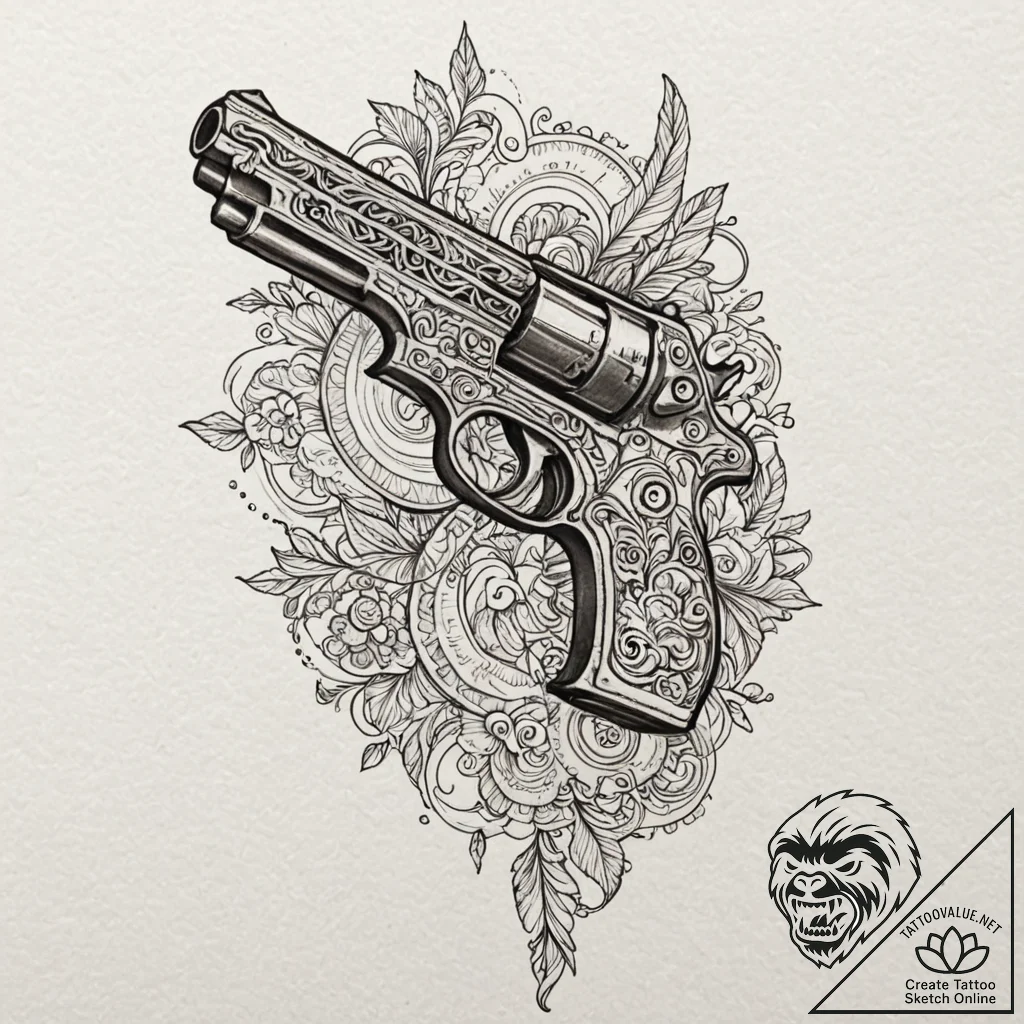 Deckard's pistol from blade runner, tattoo sk... - tattoo sketch (№1753364958_0, 24.07.2025 13:49) — tattoovalue.net