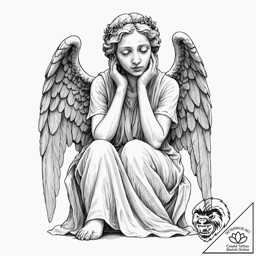 A weeping angel statue - tattoo sketch (№1753365105_0, 24.07.2025 13:51) — tattoovalue.net