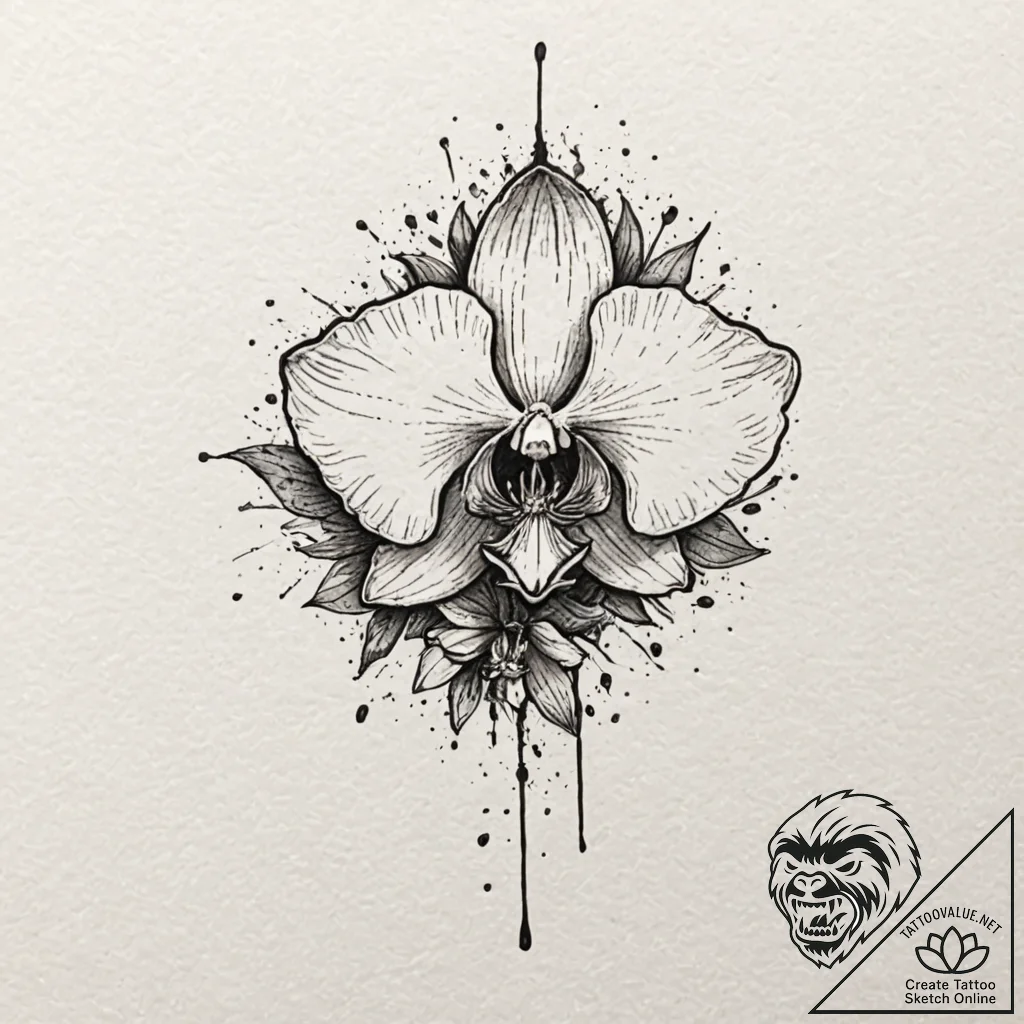 Orchid with petals like iridescent beetle win... - tattoo sketch (№1753367612_0, 24.07.2025 14:33) — tattoovalue.net