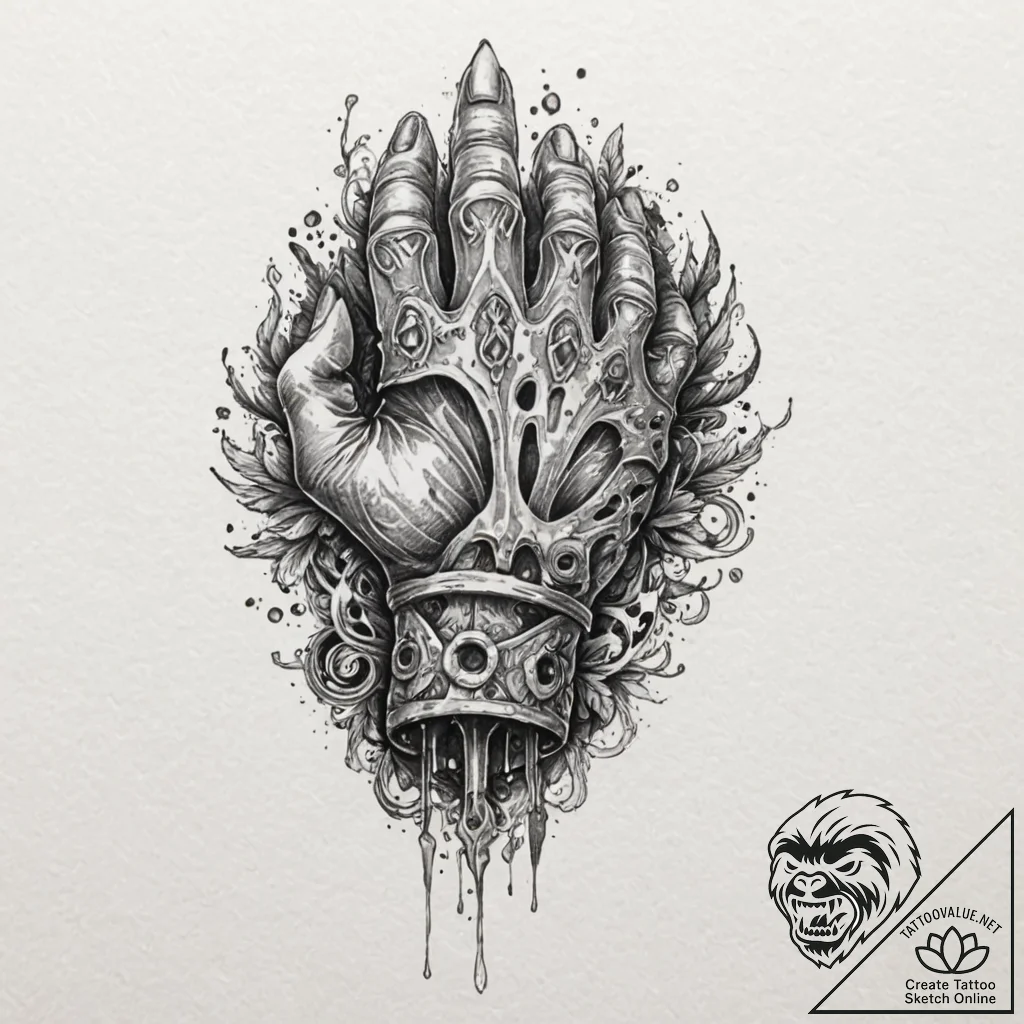 Orcish gauntlet clutching key, ink illustrati... - tattoo sketch (№1753368332_0, 24.07.2025 14:45) — tattoovalue.net
