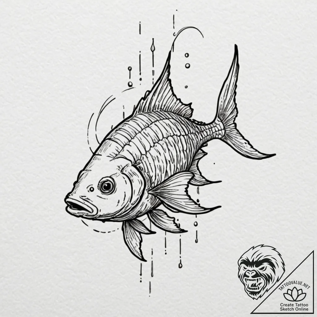X-ray fish swimming in dark waters, tattoo dr... - tattoo sketch (№1753368619_0, 24.07.2025 14:50) — tattoovalue.net