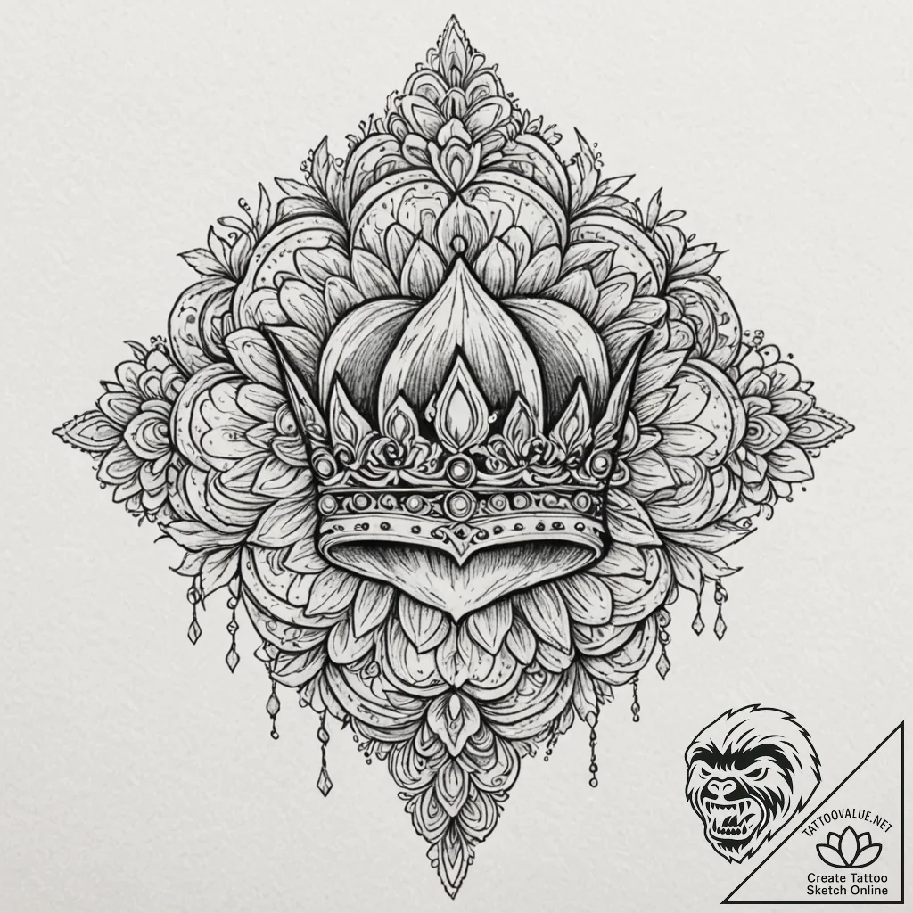 Ghostly crown beneath celestial bloom, artist... - tattoo sketch (№1753369067_0, 24.07.2025 14:57) — tattoovalue.net