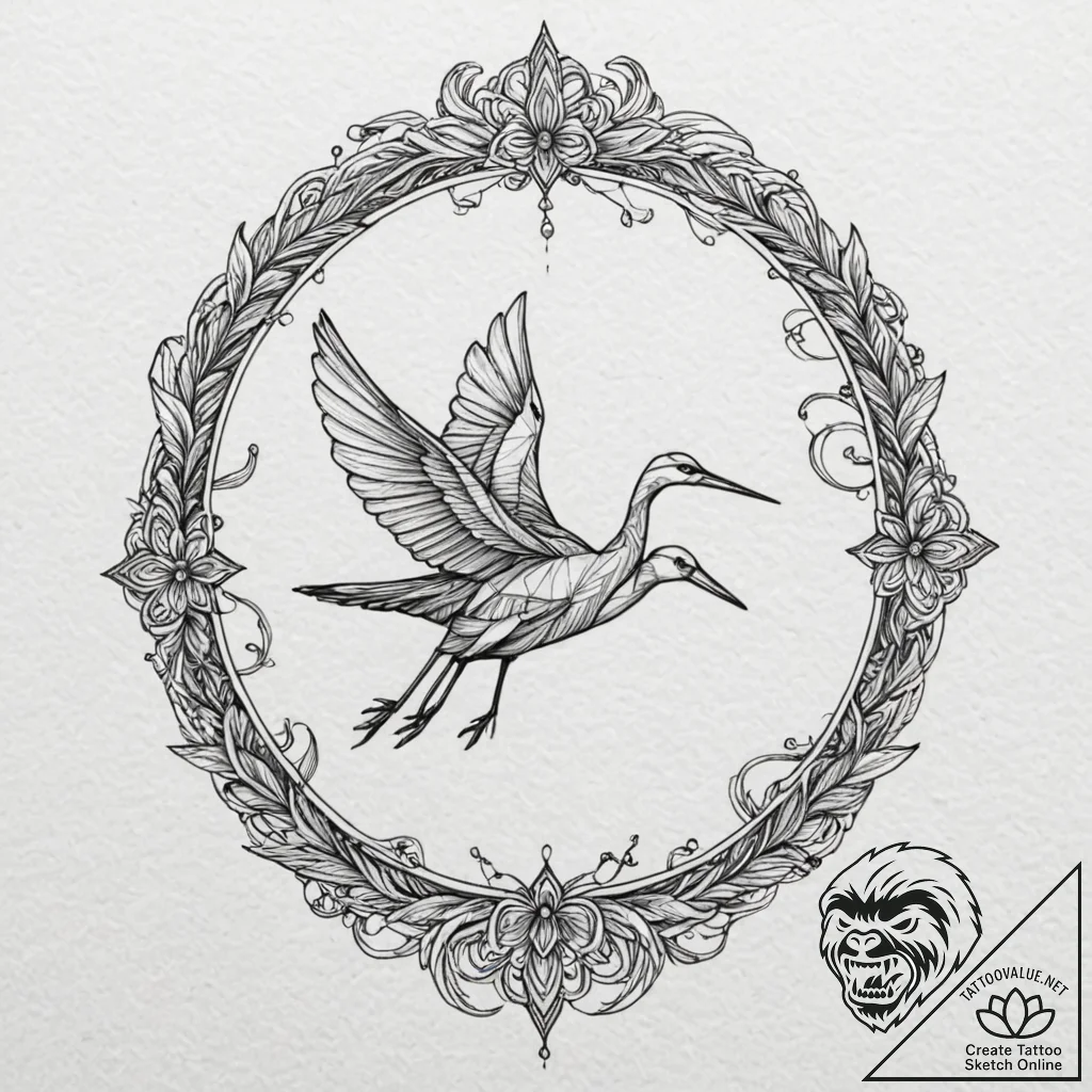Origami crane turning into a real bird mid-fl... - tattoo sketch (№1753369206_0, 24.07.2025 15:00) — tattoovalue.net