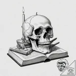 Vanitas still life (skull, candle, book), art… – tattoo sketch (№1753369803_0, 24.07.2025 15:10) — tattoovalue.net