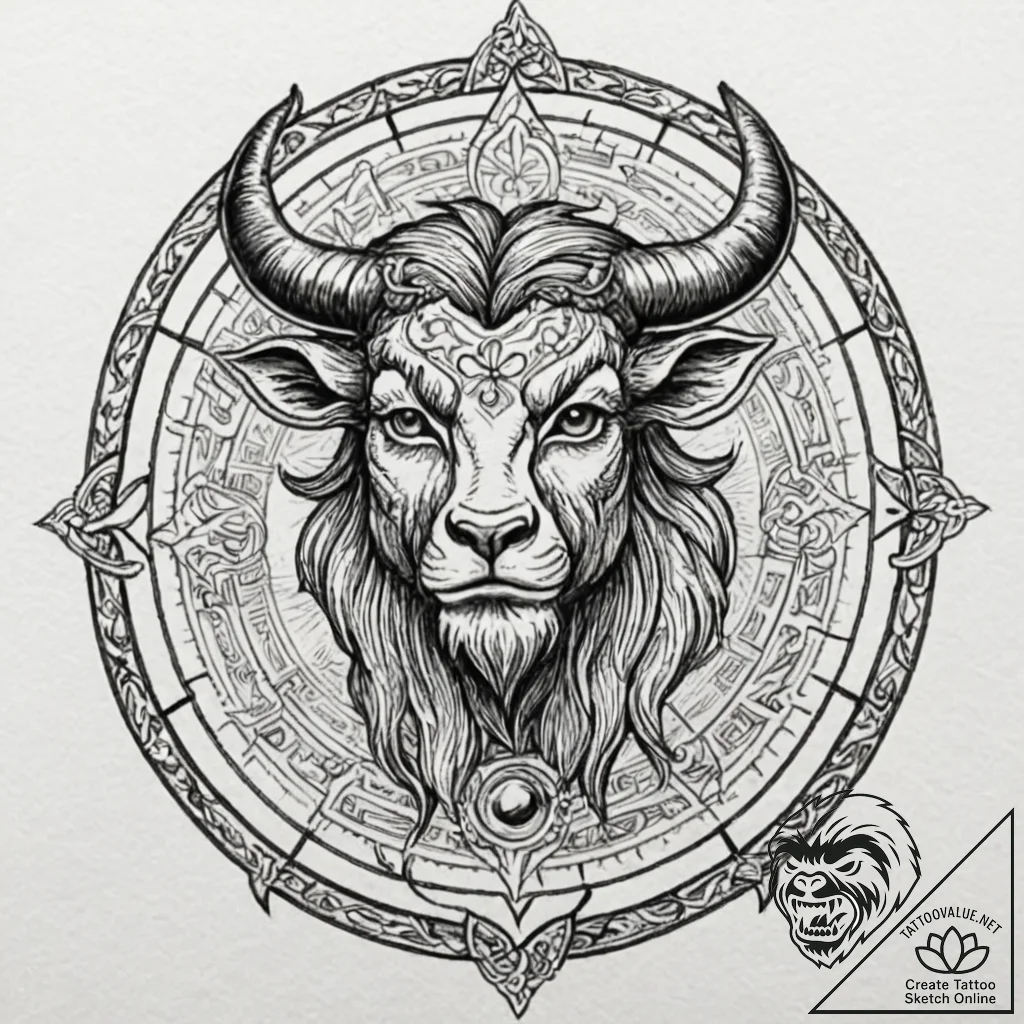 Labyrinth with a minotaur's shadow at its cen... - tattoo sketch (№1753371246_0, 24.07.2025 15:34) — tattoovalue.net