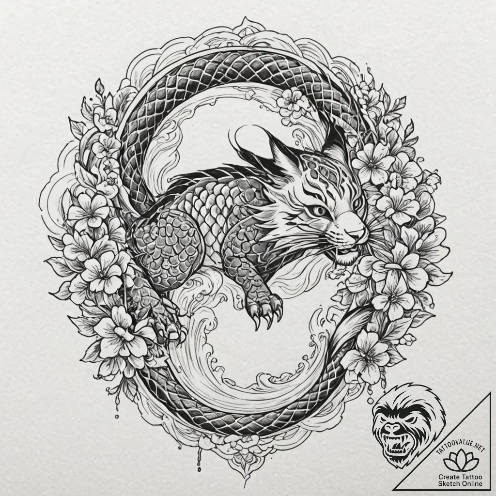 Lynx, concept art for tattoo, on a clean whit... - tattoo sketch (№1753371560_0, 24.07.2025 15:39) — tattoovalue.net