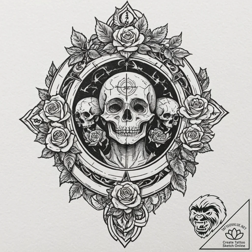 Labyrinth entrance guarded by statues, tattoo... - tattoo sketch (№1753371852_0, 24.07.2025 15:44) — tattoovalue.net