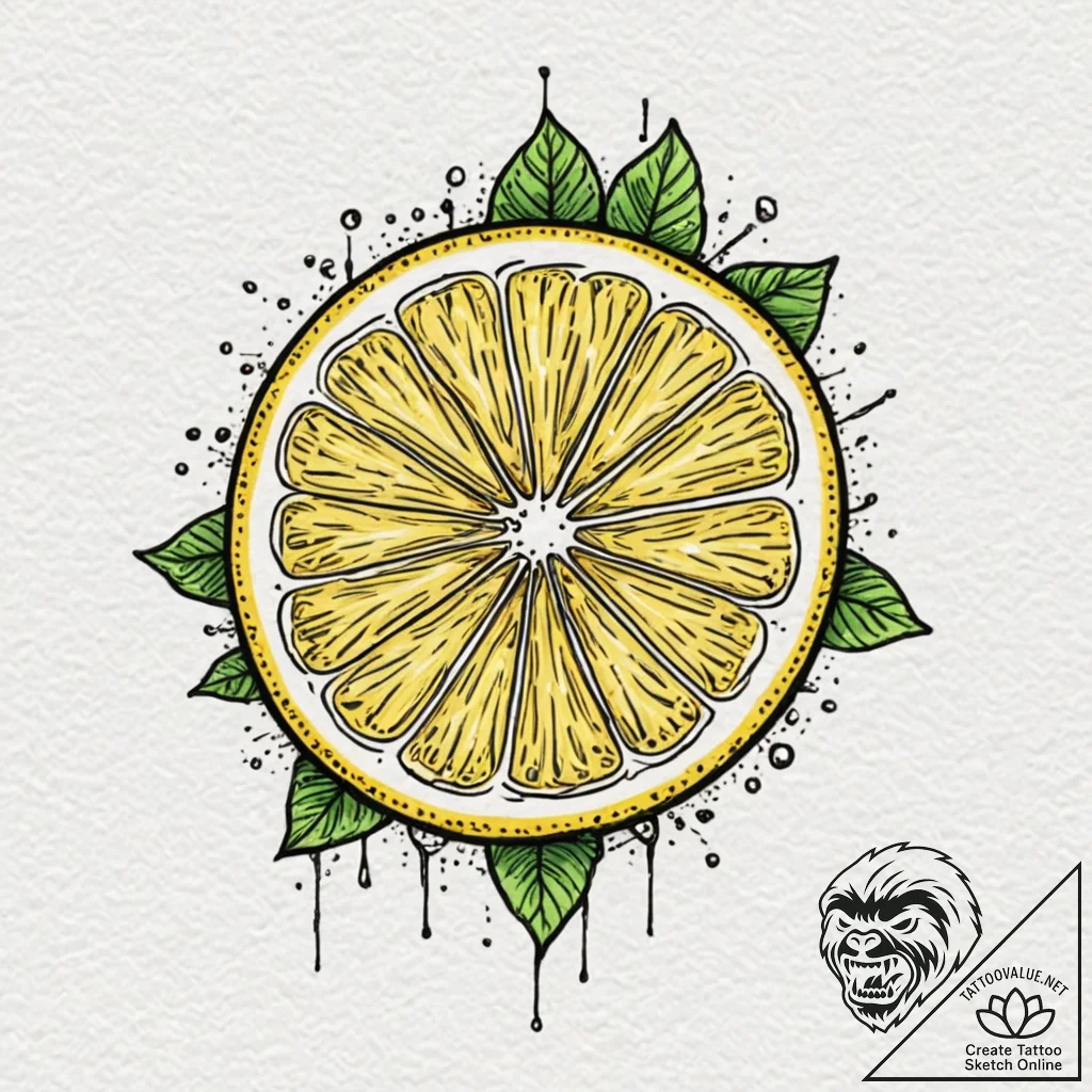 Lemon slice, simple and graphic, tattoo drawi... - tattoo sketch (№1753371990_0, 24.07.2025 15:46) — tattoovalue.net