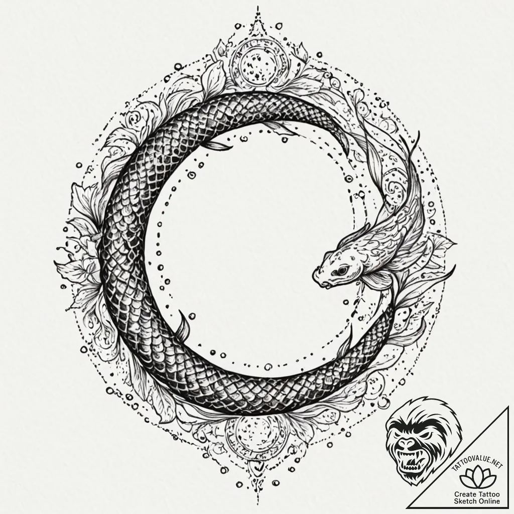 Koi serpent beneath celestial rift, tattoo dr... - tattoo sketch (№1753372683_0, 24.07.2025 15:58) — tattoovalue.net