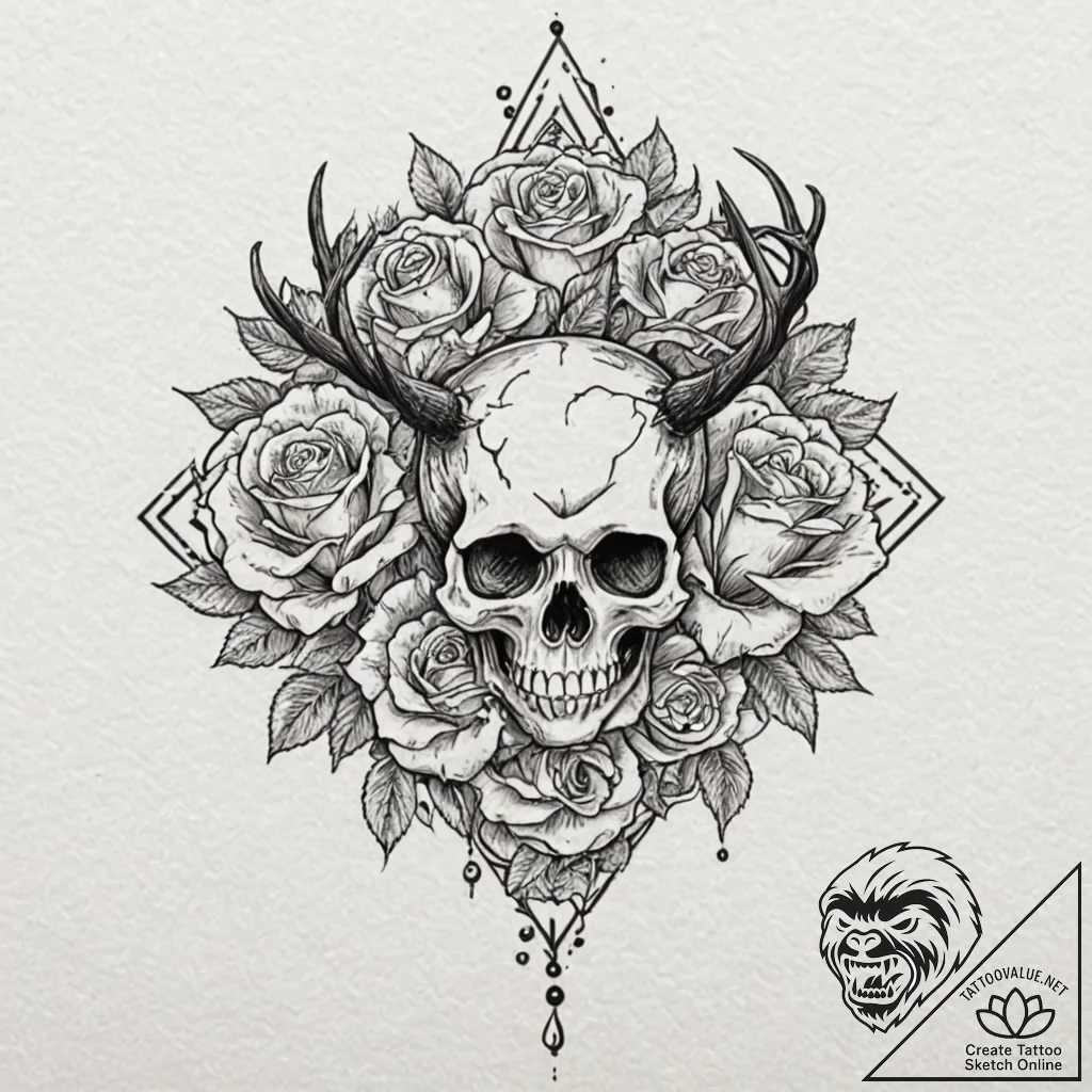 Atomic stag disintegrating, tattoo drawing ou... - tattoo sketch (№1753374121_0, 24.07.2025 16:22) — tattoovalue.net