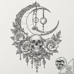 Etched chains holding moon fragment, artistic… – tattoo sketch (№1753374331_0, 24.07.2025 16:25) — tattoovalue.net