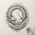 Ice glyph beneath burning sky, ink illustrati… – tattoo sketch (№1753374539_0, 24.07.2025 16:28) — tattoovalue.net