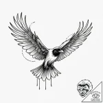 Angelic raven soaring through endless sky, ta… – tattoo sketch (№1753374774_0, 24.07.2025 16:32) — tattoovalue.net