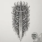 Dagger carved with runes, ink illustration fo… – tattoo sketch (№1753375203_0, 24.07.2025 16:40) — tattoovalue.net