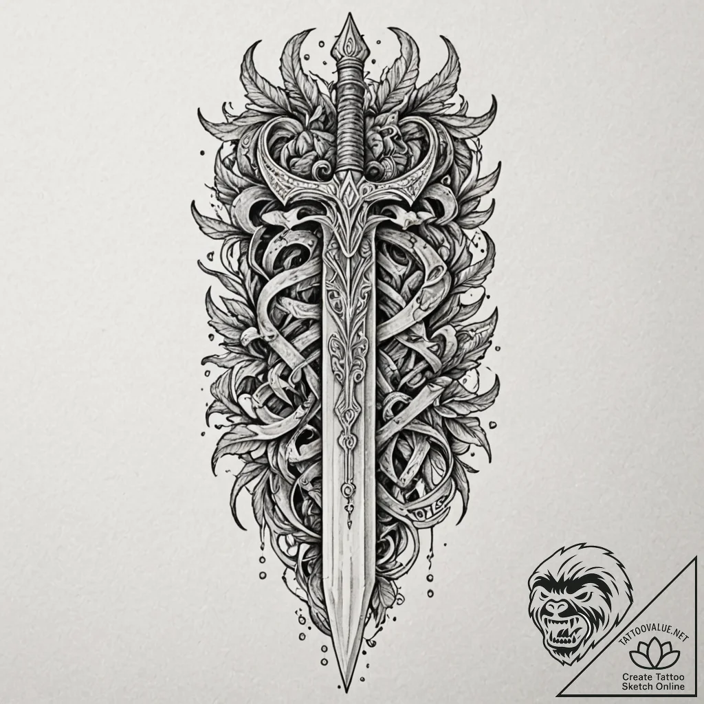 Dagger carved with runes, ink illustration fo... - tattoo sketch (№1753375203_0, 24.07.2025 16:40) — tattoovalue.net