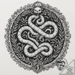 Serpent roots devouring ancient seal, tattoo… – tattoo sketch (№1753375630_0, 24.07.2025 16:47) — tattoovalue.net