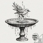 A whimsical bird in a birdbath splashing, ref… – tattoo sketch (№1753375838_0, 24.07.2025 16:50) — tattoovalue.net