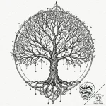 Yggdrasil, the world tree, depicted as a mass… – tattoo sketch (№1753376045_0, 24.07.2025 16:54) — tattoovalue.net
