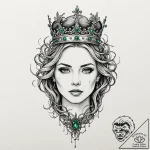 Emerald crown swallowed by roots, ink illustr… – tattoo sketch (№1753376459_0, 24.07.2025 17:00) — tattoovalue.net