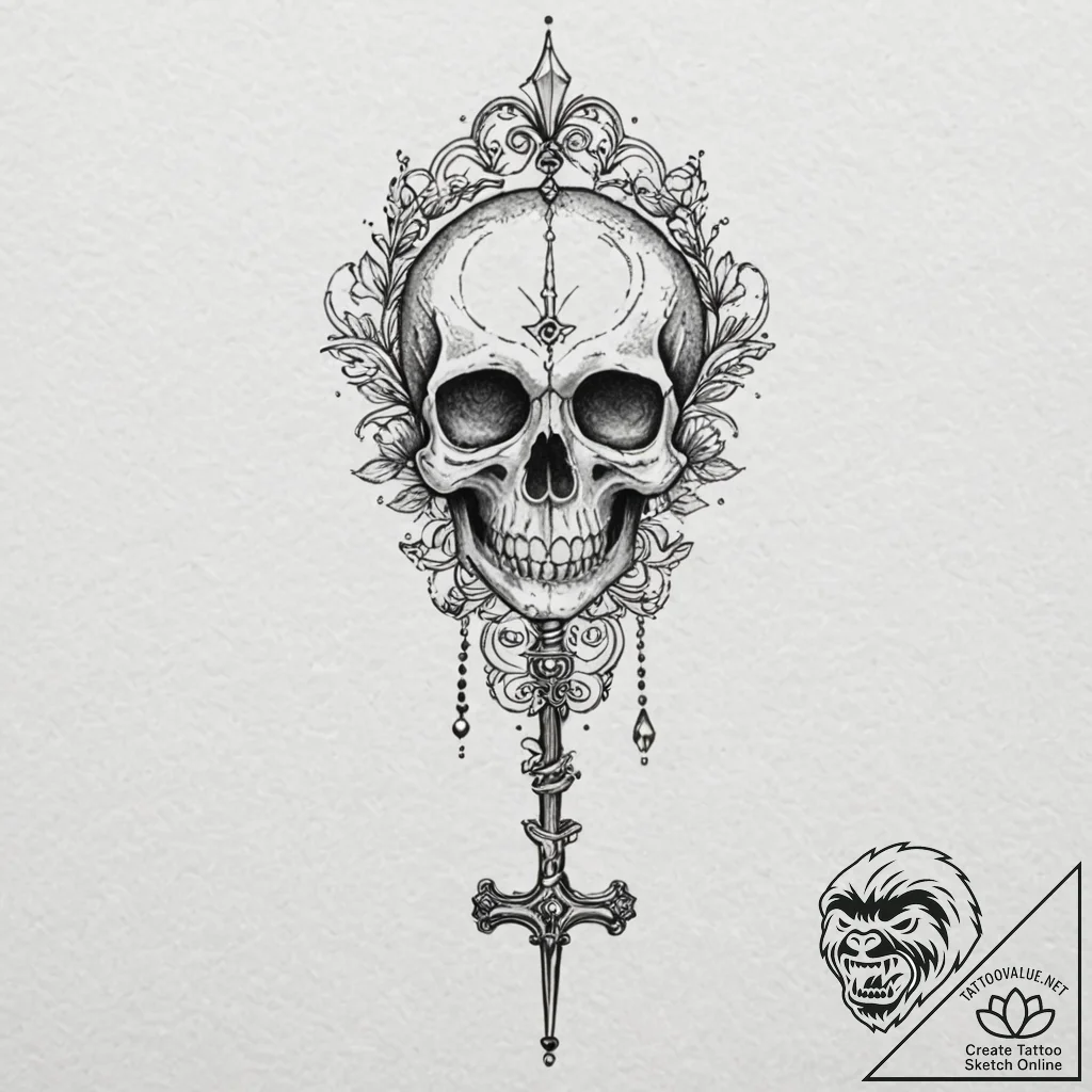 A skeleton key, tattoo flash sheet design, ma... - tattoo sketch (№1753376664_0, 24.07.2025 17:04) — tattoovalue.net