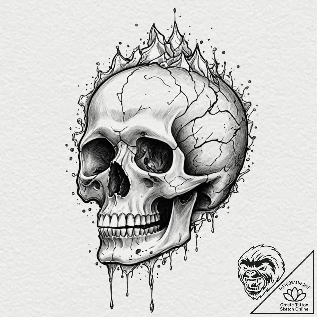 Crystal skull floating in void, artistic tatt... - tattoo sketch (№1753377078_0, 24.07.2025 17:11) — tattoovalue.net