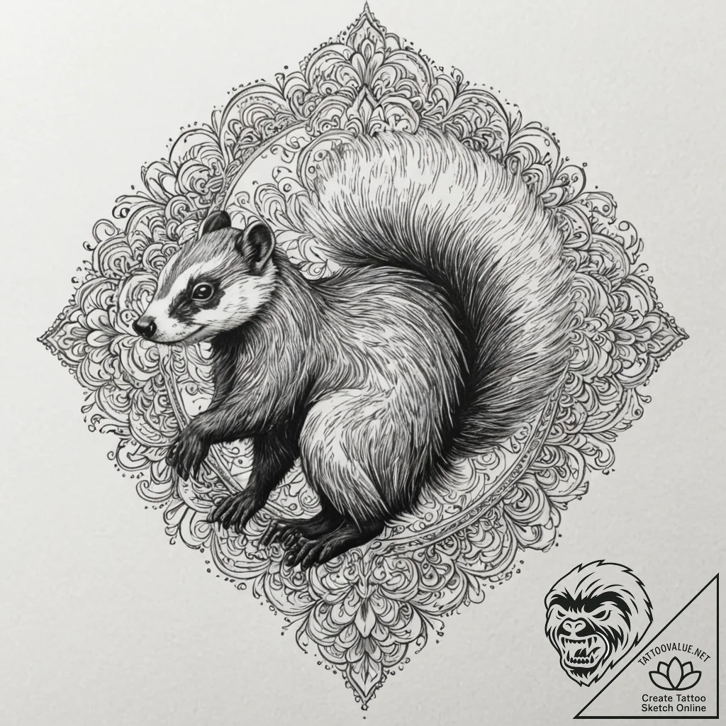 Skunk, tattoo sketch design, on a clean white... - tattoo sketch (№1753378530_0, 24.07.2025 17:35) — tattoovalue.net