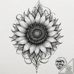 Sunflower beneath burning veil, artistic tatt… – tattoo sketch (№1753378939_0, 24.07.2025 17:42) — tattoovalue.net