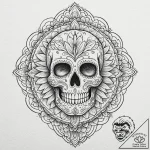Sugar skull, artistic tattoo sketch, on a cle… – tattoo sketch (№1753379148_0, 24.07.2025 17:45) — tattoovalue.net
