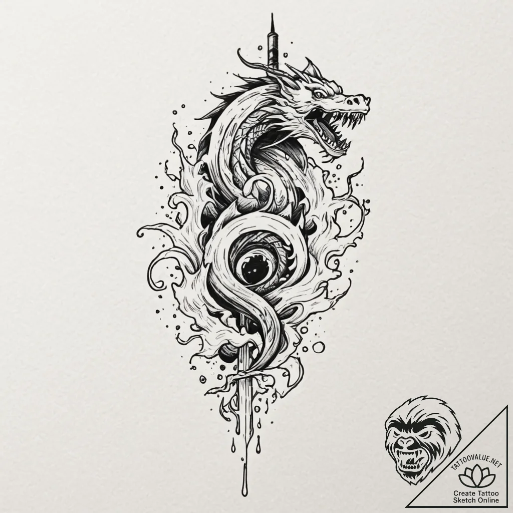 Animated dagger dripping with venom, ink illu... - tattoo sketch (№1753379373_0, 24.07.2025 17:49) — tattoovalue.net