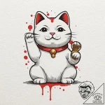 Lucky cat (maneki-neko) waving, tattoo drawin… – tattoo sketch (№1753379574_0, 24.07.2025 17:52) — tattoovalue.net