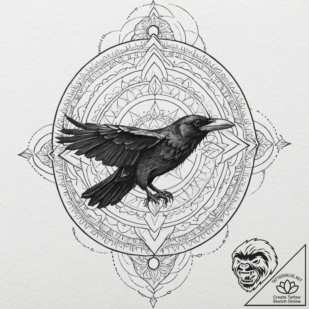 Spectral raven beneath starlit sky, tattoo sk... - tattoo sketch (№1753379977_0, 24.07.2025 17:59) — tattoovalue.net