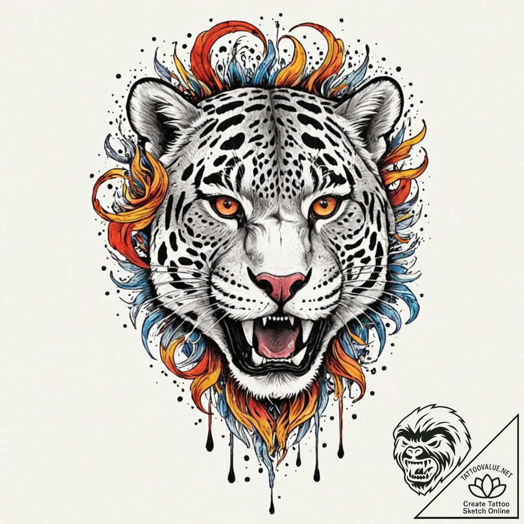 Jaguar mask devouring celestial flame, ink il... - tattoo sketch (№1753380388_0, 24.07.2025 18:06) — tattoovalue.net