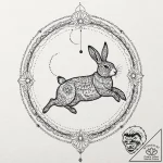 Rabbit silhouette jumping over the moon, tatt… – tattoo sketch (№1753380599_0, 24.07.2025 18:09) — tattoovalue.net